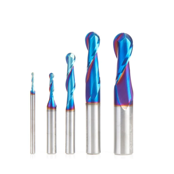 AMS-290-K 5-Piece Solid Carbide CNC Spektra™ Extreme Tool Life Coated  Up-Cut Spiral Ball Nose Router Bit Collection